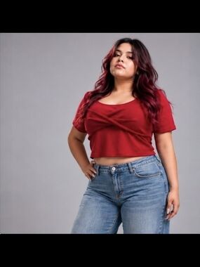 Boutique | Flirty Red Fine Ribbed Draped Overlay Crop Top | Y2K | Size 4XL